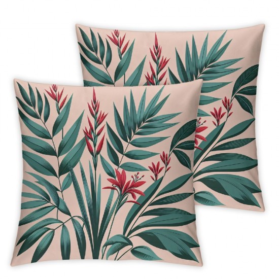 Ulloord Throw Pillow Covers Case for Couch Sofa Cozy Seamless Horizon Border India Banana Leaves Red Flowers Dragon Rainforest Design Nature Textures Pillowcase Home Decoration Soft Linen