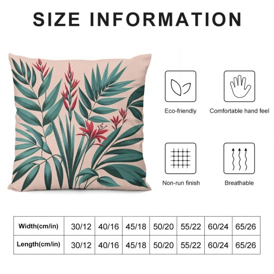 Ulloord Throw Pillow Covers Case for Couch Sofa Cozy Seamless Horizon Border India Banana Leaves Red Flowers Dragon Rainforest Design Nature Textures Pillowcase Home Decoration Soft Linen