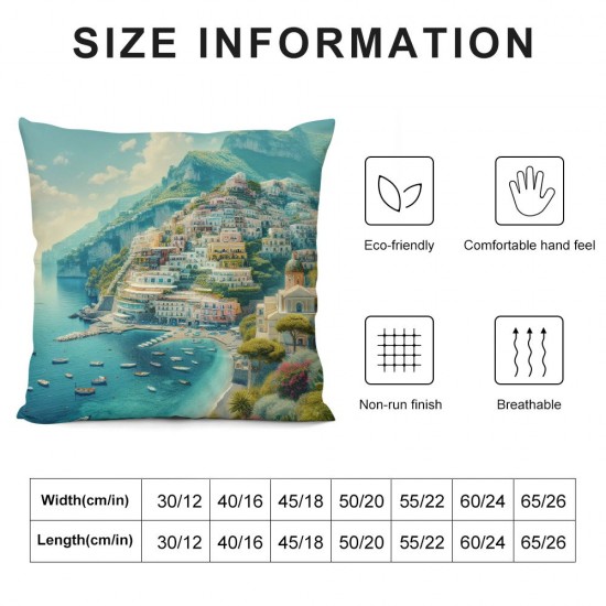 Ulloord Throw Pillow Covers Case for Couch Sofa Cozy Pink Panoramic View On Tourist Italian Riviera Pillowcase Home Decoration