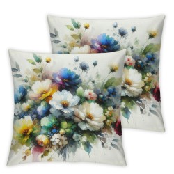 Ulloord Decorative Throw Pillow Cover Cozy Velvet Flower Roses Hand Painting Abstract Floral Design Branch Garden Pattern Graphic Square Pillowcase for Couch Bed