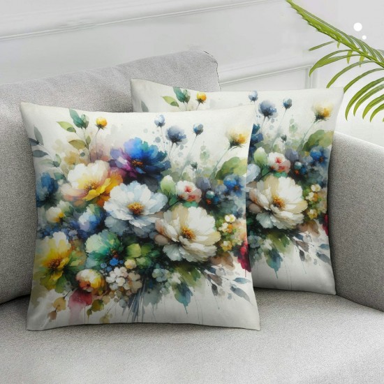 Ulloord Decorative Throw Pillow Cover Cozy Velvet Flower Roses Hand Painting Abstract Floral Design Branch Garden Pattern Graphic Square Pillowcase for Couch Bed