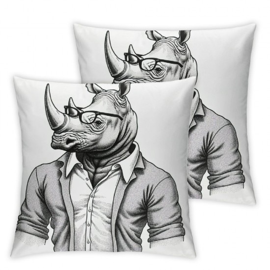 Ulloord  Rhino Pillow Home Decorative Throw Pillow Cover Case Dressed Up Rhino Square Cushion Cover Pillow Cases for Women Girls Boys Sofa Bedroom Livingroom ,Black and White