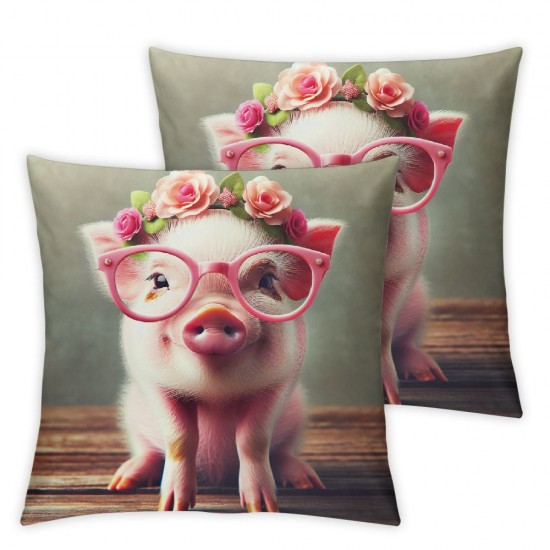 Ulloord  Pig Pillow,Home Decorative Throw Pillow Cover Little Pig Wear Pink Sunglass  Cushion for Couch/Sofa/Bedroom/Livingroom/Kitchen/Car  Square Pillow case