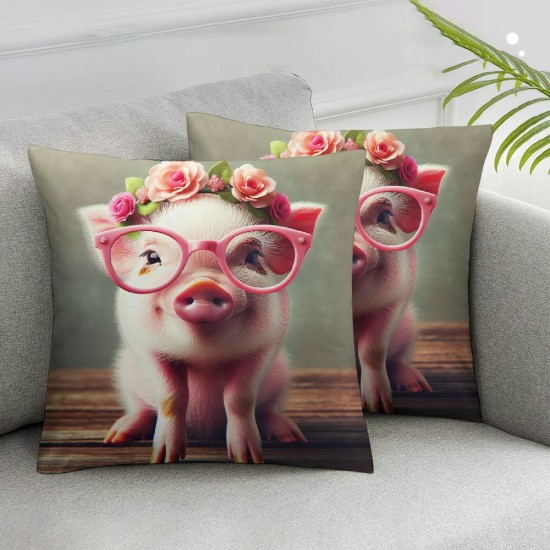 Ulloord  Pig Pillow,Home Decorative Throw Pillow Cover Little Pig Wear Pink Sunglass  Cushion for Couch/Sofa/Bedroom/Livingroom/Kitchen/Car  Square Pillow case