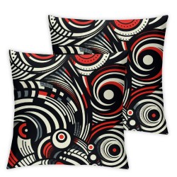 Ulloord Circle Pattern Pillow Cover Modern Chic Geometry Red White Stripes Decorative Pillow Cover Double Sides Print Black Background Throw Pillow Cover for Living Room Couch,Single Pack