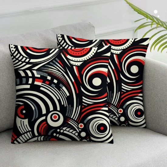 Ulloord Circle Pattern Pillow Cover Modern Chic Geometry Red White Stripes Decorative Pillow Cover Double Sides Print Black Background Throw Pillow Cover for Living Room Couch,Single Pack