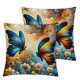 Ulloord Butterfly Throw Pillow Covers Chinese Flower Botanical red Blue Teen Girl Women Home Bedroom Sofa Bed Decoration Cushion Cover