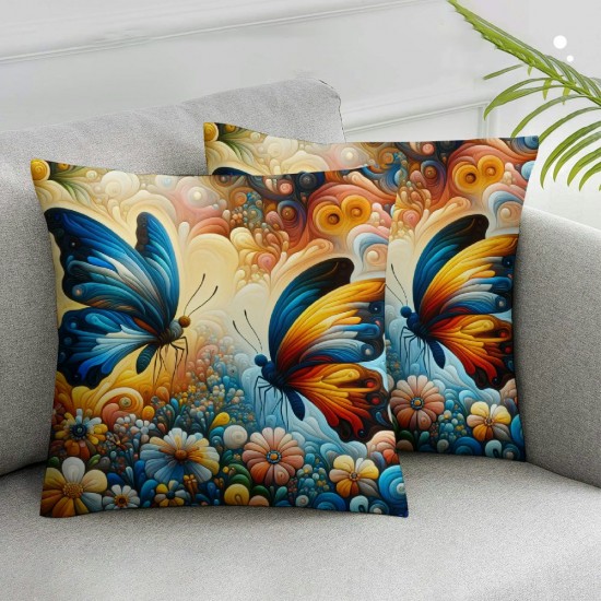 Ulloord Butterfly Throw Pillow Covers Chinese Flower Botanical red Blue Teen Girl Women Home Bedroom Sofa Bed Decoration Cushion Cover