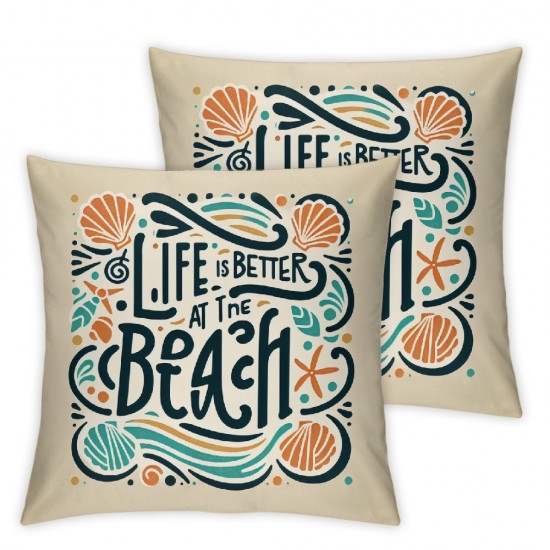 Ulloord Romantic Life is Better at The Beach Hidden Zipper Home Sofa Decorative  Throw Pillow Cover Cushion Case  Square Design Polyester Printed Pillowcase