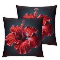 Ulloord Romantic Hibiscus Flower Red Black Floral Backg Hidden Zipper Home Sofa Decorative Throw Pillow Cover Cushion Case  Square Design Printed Pillowcase