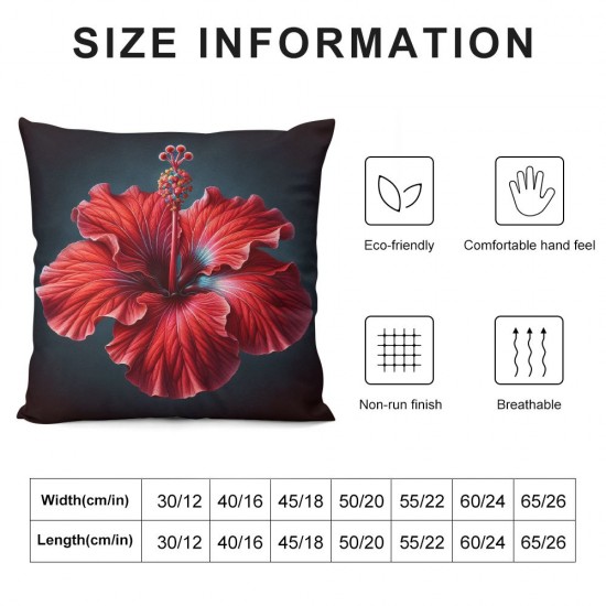 Ulloord Romantic Hibiscus Flower Red Black Floral Backg Hidden Zipper Home Sofa Decorative Throw Pillow Cover Cushion Case  Square Design Printed Pillowcase