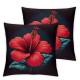 Ulloord Romantic Hibiscus Flower Red Black Floral Backg Hidden Zipper Home Sofa Decorative Throw Pillow Cover Cushion Case  Square Design Printed Pillowcase