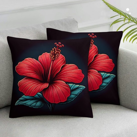 Ulloord Romantic Hibiscus Flower Red Black Floral Backg Hidden Zipper Home Sofa Decorative Throw Pillow Cover Cushion Case  Square Design Printed Pillowcase