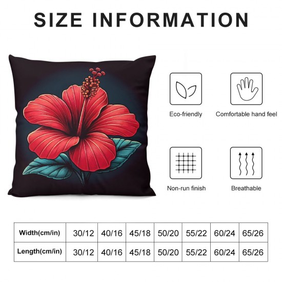 Ulloord Romantic Hibiscus Flower Red Black Floral Backg Hidden Zipper Home Sofa Decorative Throw Pillow Cover Cushion Case  Square Design Printed Pillowcase