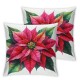 Ulloord Throw Pillow Covers Red Flower Yellow Center Green Leaves Branches Christmas Cushion Cases Home Office Sofa Hidden Zipper Pillowcase Square  Two Sides Printed