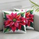 Ulloord Throw Pillow Covers Red Flower Yellow Center Green Leaves Branches Christmas Cushion Cases Home Office Sofa Hidden Zipper Pillowcase Square  Two Sides Printed