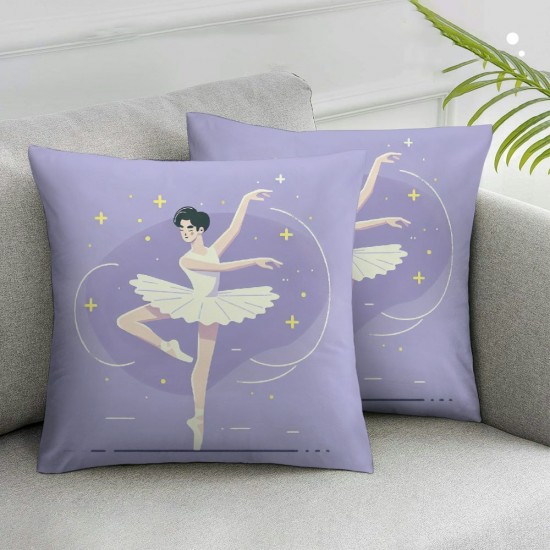 Ulloord Throw Pillow Cover Square Double Print Ballerina Happy Plus Size White Dress Body Positive Cushion Case Office Sofa Hidden Zipper Polyester Pillowcase