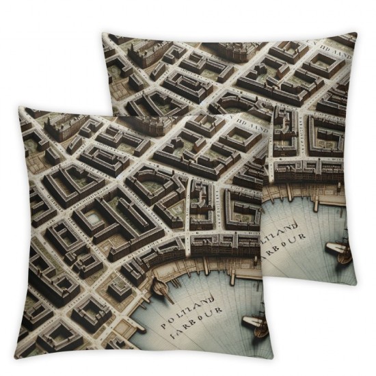 Ulloord Romantic Square Vintage Map of Portland Maine 1902 Hidden Zipper Home Sofa Decorative Throw Pillow Cover Cushion Case  Design Printed Pillowcase