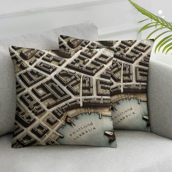 Ulloord Romantic Square Vintage Map of Portland Maine 1902 Hidden Zipper Home Sofa Decorative Throw Pillow Cover Cushion Case  Design Printed Pillowcase