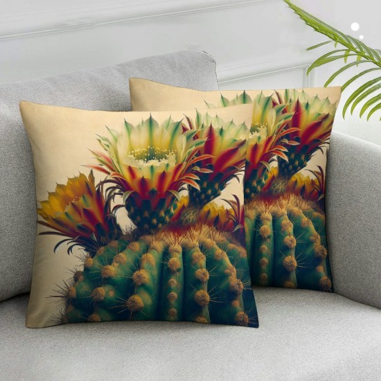 Ulloord Colorful Cactus Flower Romantic Hidden Zipper Home Sofa Decorative Throw Pillow Cover Cushion Case Square Design Printed Pillowcase