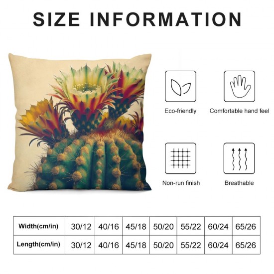 Ulloord Colorful Cactus Flower Romantic Hidden Zipper Home Sofa Decorative Throw Pillow Cover Cushion Case Square Design Printed Pillowcase