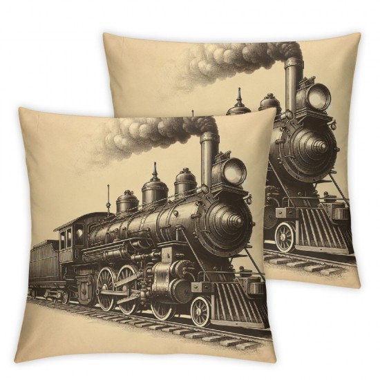 Ulloord Throw Pillow Cover Old Train Cushion Case Home Office Sofa Hidden Zipper Pillowcase Square  Two Sides Printed