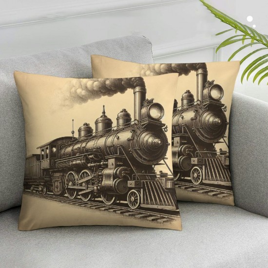 Ulloord Throw Pillow Cover Old Train Cushion Case Home Office Sofa Hidden Zipper Pillowcase Square  Two Sides Printed