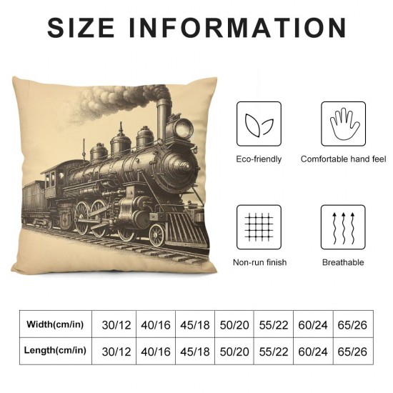 Ulloord Throw Pillow Cover Old Train Cushion Case Home Office Sofa Hidden Zipper Pillowcase Square  Two Sides Printed