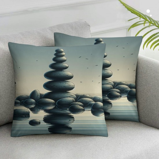 Ulloord Throw Pillow Covers Stacking Stones Water Cushion Cases Home Office Sofa Hidden Zipper Pillowcase Square  Two Sides Printed