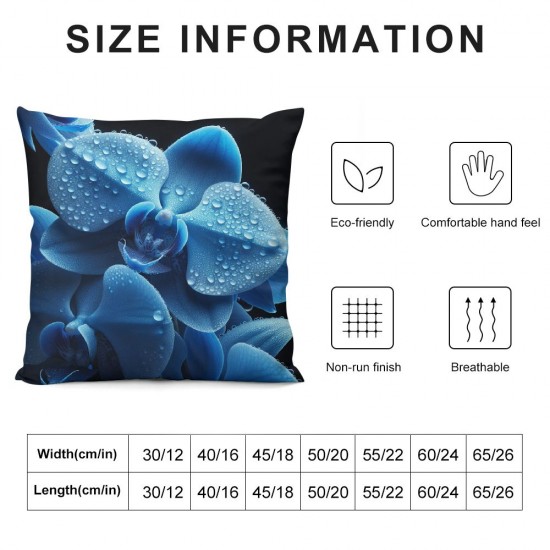 Ulloord Throw Pillow Cover Blue Cushion Case Home Office Sofa Hidden Zipper Pillowcase Square Two Sides Printed