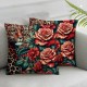 Ulloord Throw Pillow Covers Rose Red Roses Cushion Cases Home Office Sofa Hidden Zipper Pillowcase Square Two Sides Printed