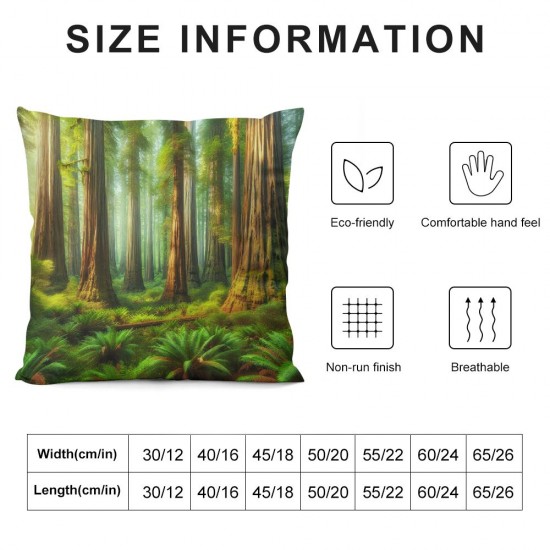 Ulloord  Throw Pillow Covers Redwood Trees Woods Cushion Cases Home Office Sofa Hidden Zipper Pillowcase Square  Two Sides Printed