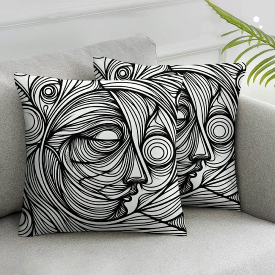 Ulloord  Throw Pillow Cover Square  One Line Drawing Abstract Face Seamless Cushion Home Sofa Decor Hidden Zipper Polyester Pillowcase