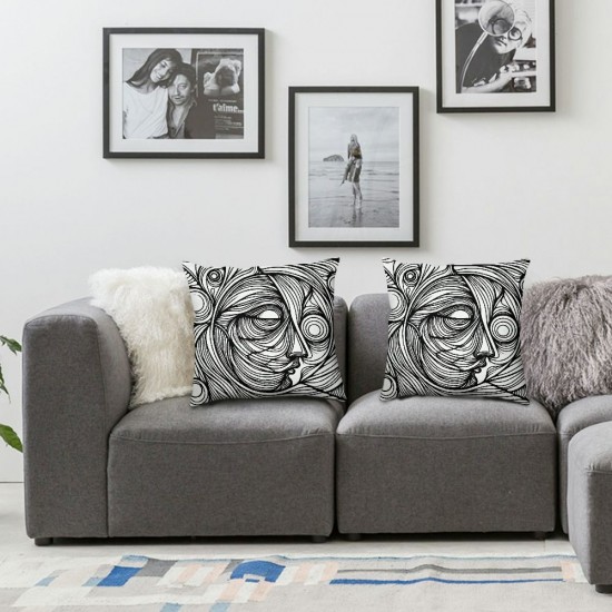 Ulloord  Throw Pillow Cover Square  One Line Drawing Abstract Face Seamless Cushion Home Sofa Decor Hidden Zipper Polyester Pillowcase