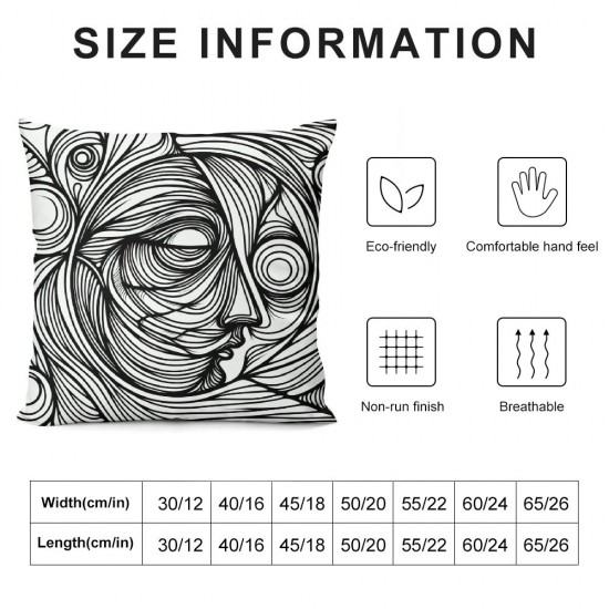 Ulloord  Throw Pillow Cover Square  One Line Drawing Abstract Face Seamless Cushion Home Sofa Decor Hidden Zipper Polyester Pillowcase