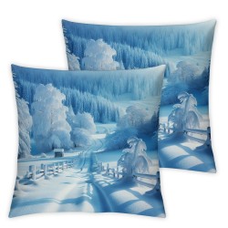 Ulloord Throw Pillow Cover Winter Landscape a Tree Fence Cushion Case Home Office Sofa Hidden Zipper Pillowcase Square Two Sides Printed