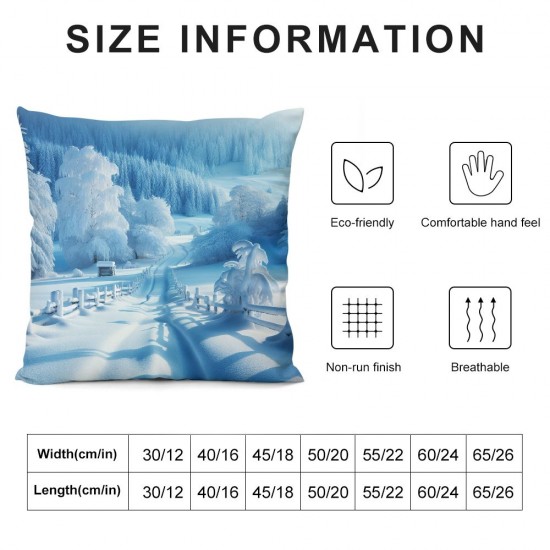 Ulloord Throw Pillow Cover Winter Landscape a Tree Fence Cushion Case Home Office Sofa Hidden Zipper Pillowcase Square Two Sides Printed