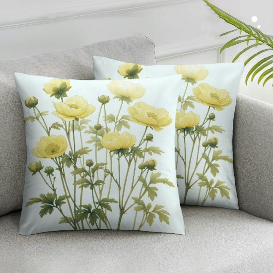 Ulloord Square Green Yellow Watercolor Painting Hidden Zipper Home Sofa Decorative Throw Pillow Cover Cushion Case Design Pillowcase