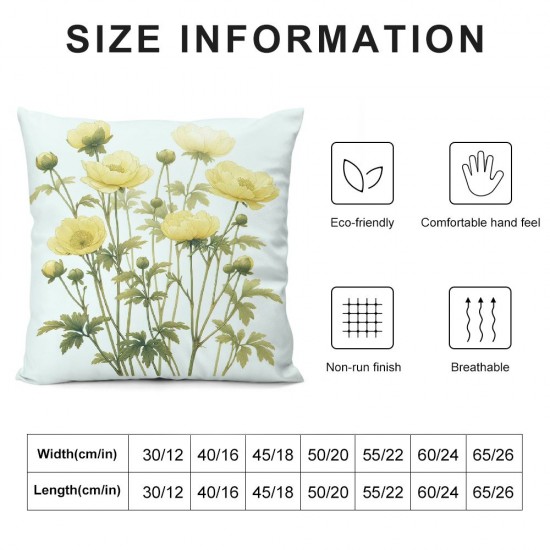 Ulloord Square Green Yellow Watercolor Painting Hidden Zipper Home Sofa Decorative Throw Pillow Cover Cushion Case Design Pillowcase