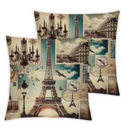 Ulloord Romantic Floral Paris Eiffel Tower Hidden Zipper Home Sofa Decorative Throw Pillow Cover Cushion Case Square Design Printed Pillowcase