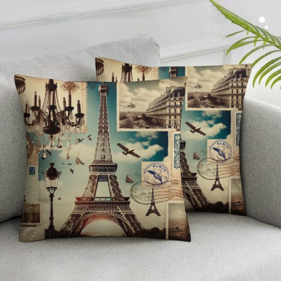 Ulloord Romantic Floral Paris Eiffel Tower Hidden Zipper Home Sofa Decorative Throw Pillow Cover Cushion Case Square Design Printed Pillowcase