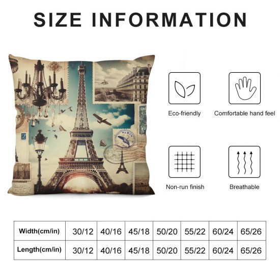 Ulloord Romantic Floral Paris Eiffel Tower Hidden Zipper Home Sofa Decorative Throw Pillow Cover Cushion Case Square Design Printed Pillowcase