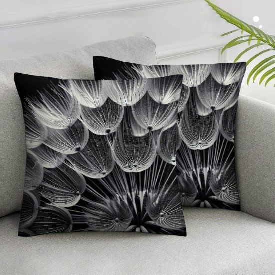 Ulloord Throw Pillow Cover Dandelion Flower Black Cushion Case Home Office Sofa Hidden Zipper Pillowcase Square Two Sides Printed