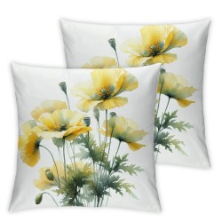 Ulloord Plush Square Green Yellow California Poppy Watercolor Painting Hidden Zipper Home Sofa Decorative  Throw Pillow Cover Cushion Case  Design Printed Pillowcase