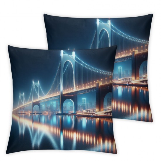 Ulloord Throw Pillow Cover Square  Double Print Bridge Philadelphia Skyline and Ben Franklin Bridge at Dusk Us Cushion Case Office Sofa Hidden Zipper Polyester Pillowcase