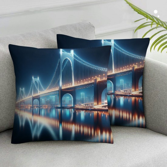 Ulloord Throw Pillow Cover Square  Double Print Bridge Philadelphia Skyline and Ben Franklin Bridge at Dusk Us Cushion Case Office Sofa Hidden Zipper Polyester Pillowcase