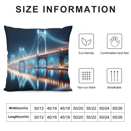 Ulloord Throw Pillow Cover Square  Double Print Bridge Philadelphia Skyline and Ben Franklin Bridge at Dusk Us Cushion Case Office Sofa Hidden Zipper Polyester Pillowcase