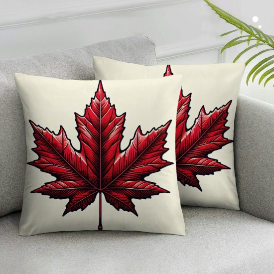 Ulloord Throw Pillow Cover Square Leaf Canadian Flag Autumn Cushion Home Sofa Decor Hidden Zipper Polyester Pillowcase