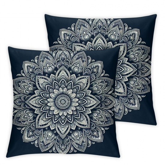 Ulloord Square Modern Navy Blue Abstract Floral Illustration Hidden Zipper Home Sofa Decorative Throw Pillow Cover Cushion Case Design Printed Pillowcase