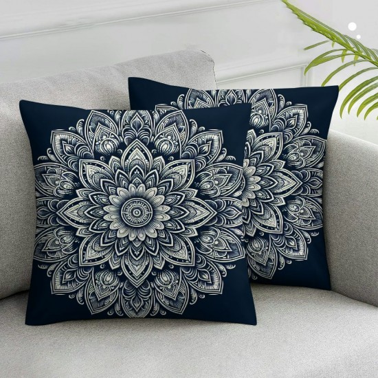 Ulloord Square Modern Navy Blue Abstract Floral Illustration Hidden Zipper Home Sofa Decorative Throw Pillow Cover Cushion Case Design Printed Pillowcase